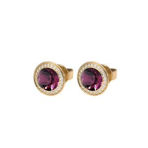 QUDO EARRING STUDS - AMETHYST TONDO DELUXE 9MM - GOLD PLATED S/STEEL