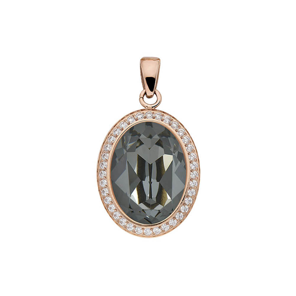 QUDO TIVOLA DELUXE SILVER NIGHT CRYSTAL PENDANT - ROSE GOLD PLATED S/STEEL
