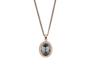 QUDO TIVOLA DELUXE SILVER NIGHT CRYSTAL PENDANT - ROSE GOLD PLATED S/STEEL