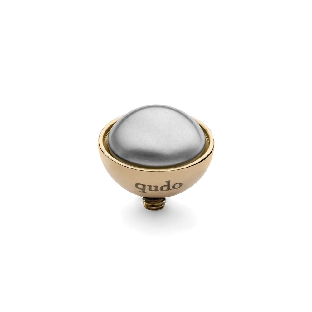 QUDO INTERCHANGEABLE BOTTONE TOP 11.5MM - GREY EUROPEAN CRYSTAL PEARL - GOLD PLATED