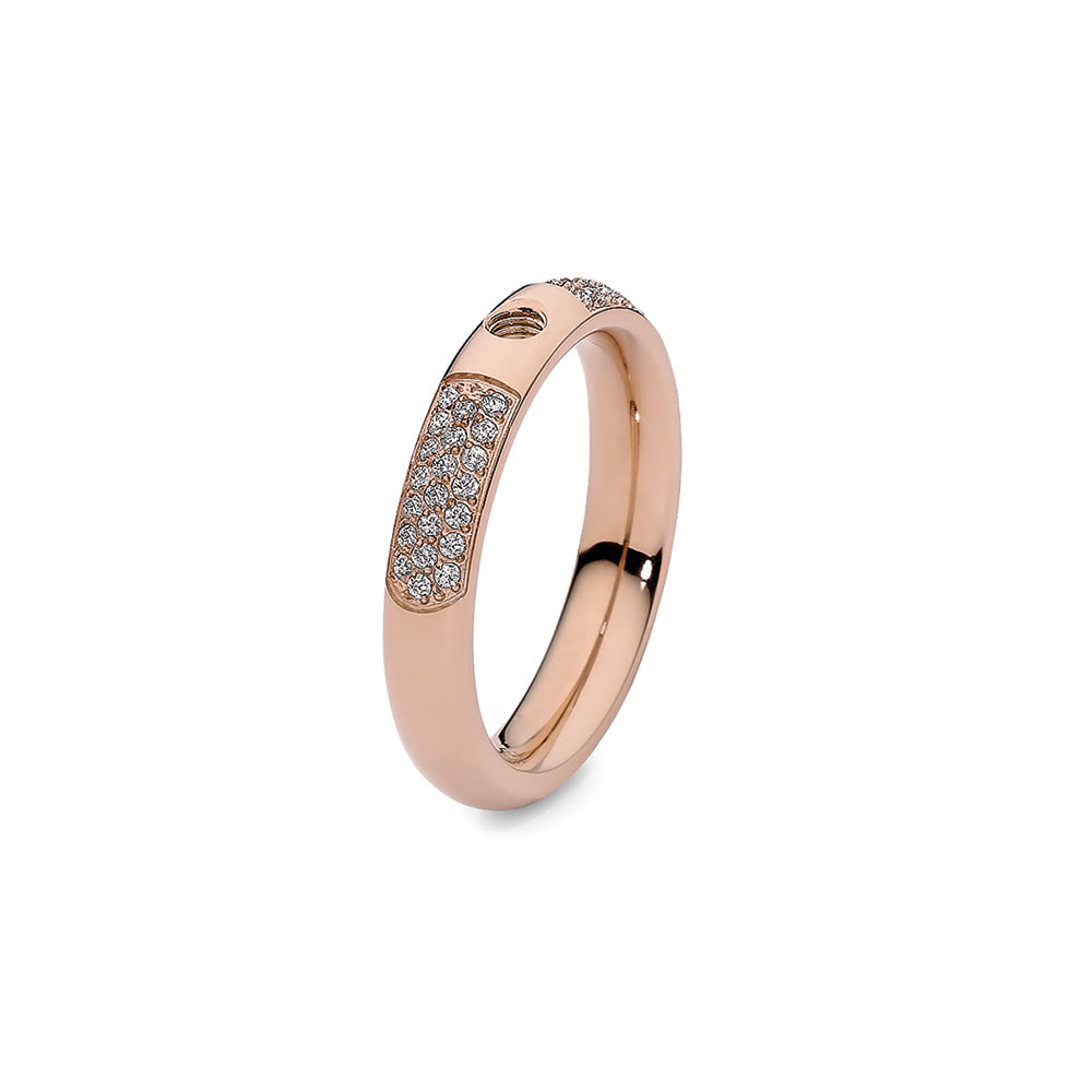 QUDO INTERCHANGEABLE BASE RING DELUXE - ROSE GOLD PLATED STAINLESS STEEL WITH CZ
