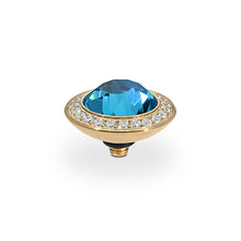 Load image into Gallery viewer, QUDO INTERCHANGEABLE TONDO DELUXE TOP 13MM - INDICOLITE CRYSTAL - GOLD PLATED
