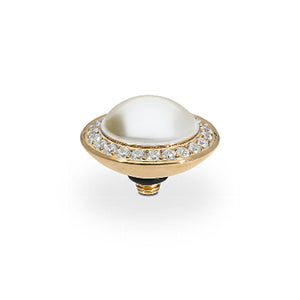 QUDO INTERCHANGEABLE TONDO DELUXE TOP 13MM - CREAM PEARL EUROPEAN CRYSTAL - GOLD PLATED