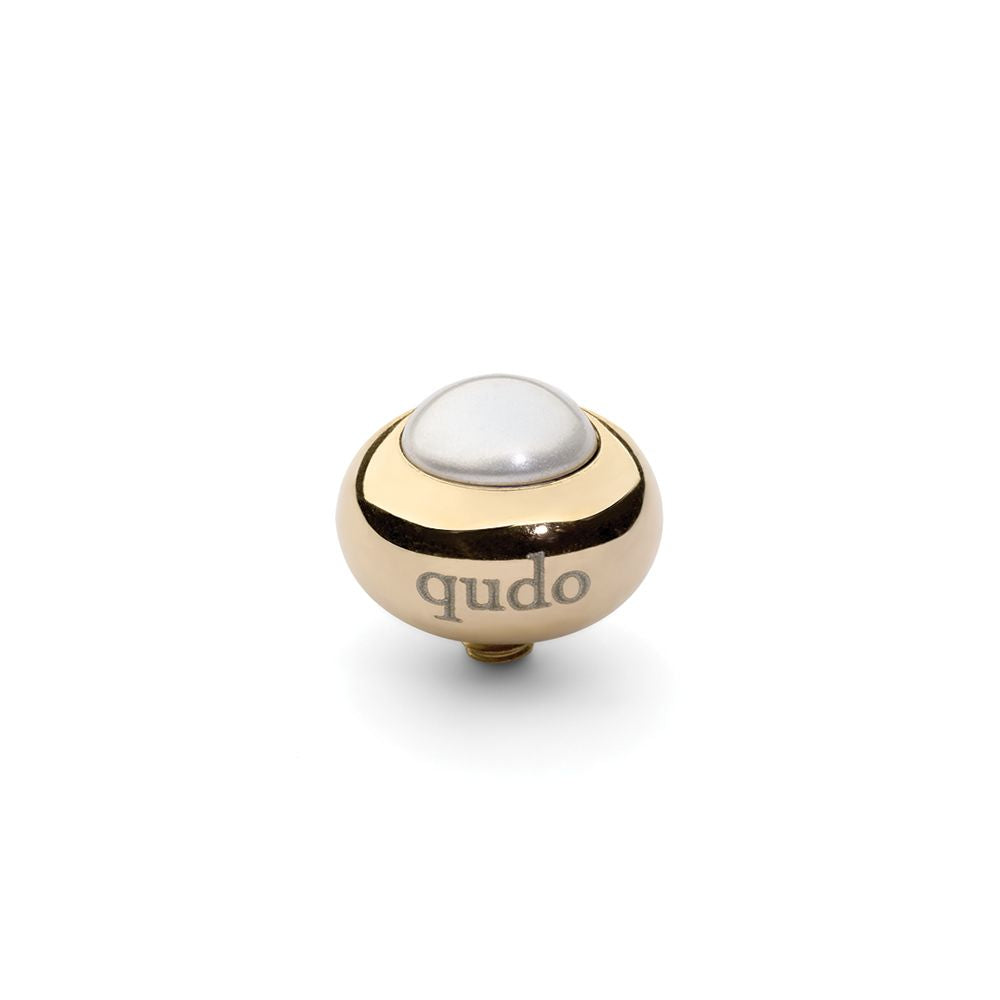 QUDO INTERCHANGEABLE TONDO TOP 10MM - WHITE EUROPEAN CRYSTAL PEARL - GOLD PLATED
