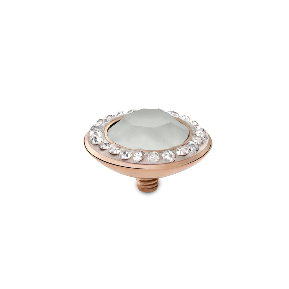 QUDO INTERCHANGEABLE TONDO DELUXE TOP 13MM - POWDER GREY EUROPEAN CRYSTAL -  ROSE GOLD PLATED