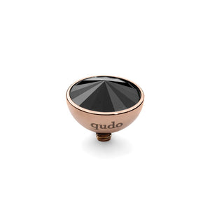 QUDO INTERCHANGEABLE BOTTONE TOP 11.5MM - JET HEMATITE EUROPEAN CRYSTAL - ROSE GOLD PLATED