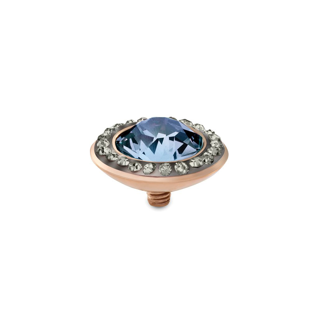 QUDO INTERCHANGEABLE TONDO DELUXE TOP 13MM - LIGHT SAPPHIRE EUROPEAN CRYSTAL - ROSE GOLD PLATED