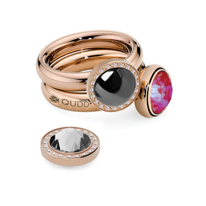 QUDO INTERCHANGEABLE CANINO DELUXE TOP 10.5MM - JET HEMATITE EUROPEAN CRYSTAL PEARL - ROSE GOLD PLATED
