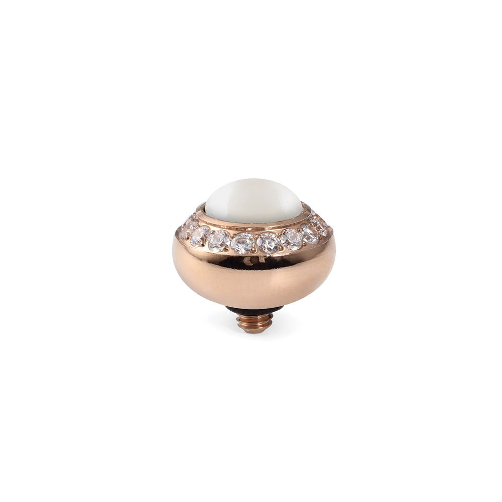 QUDO INTERCHANGEABLE TONDO DELUXE TOP 10MM - WHITE EUROPEAN CRYSTAL PEARL - ROSE GOLD PLATED