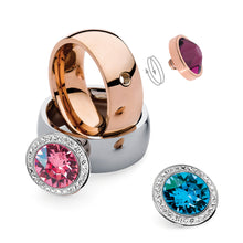 Load image into Gallery viewer, QUDO INTERCHANGEABLE TONDO DELUXE TOP 13MM - INDICOLITE CRYSTAL - ROSE GOLD PLATED
