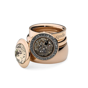 QUDO INTERCHANGEABLE TONDO DELUXE TOP 13MM - BLACK PATINA EUROPEAN CRYSTAL - ROSE GOLD PLATED
