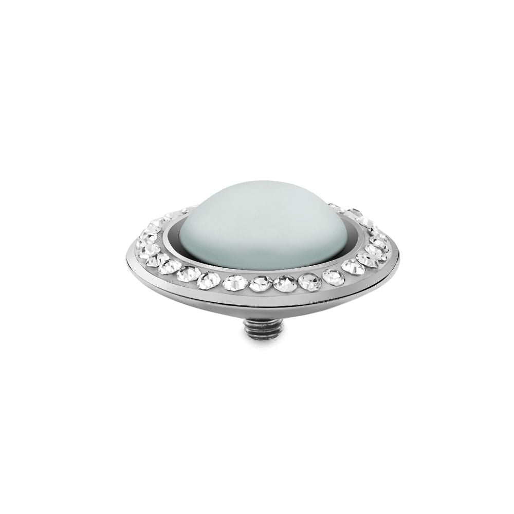 QUDO INTERCHANGEABLE TONDO DELUXE TOP 16MM - PASTEL BLUE EUROPEAN CRYSTAL PEARL - STAINLESS STEEL