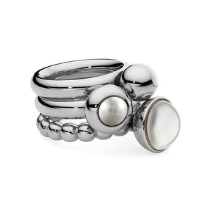 QUDO INTERCHANGEABLE BOTTONE TOP 11.5MM - WHITE EUROPEAN CRYSTAL PEARL - STAINLESS STEEL